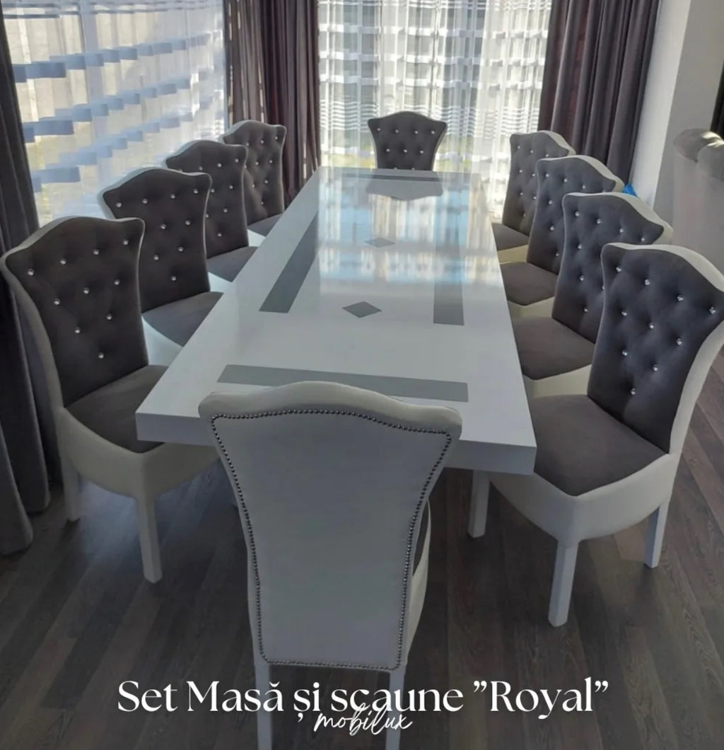 Set Masă și Scaune Royal, Alb&Gri