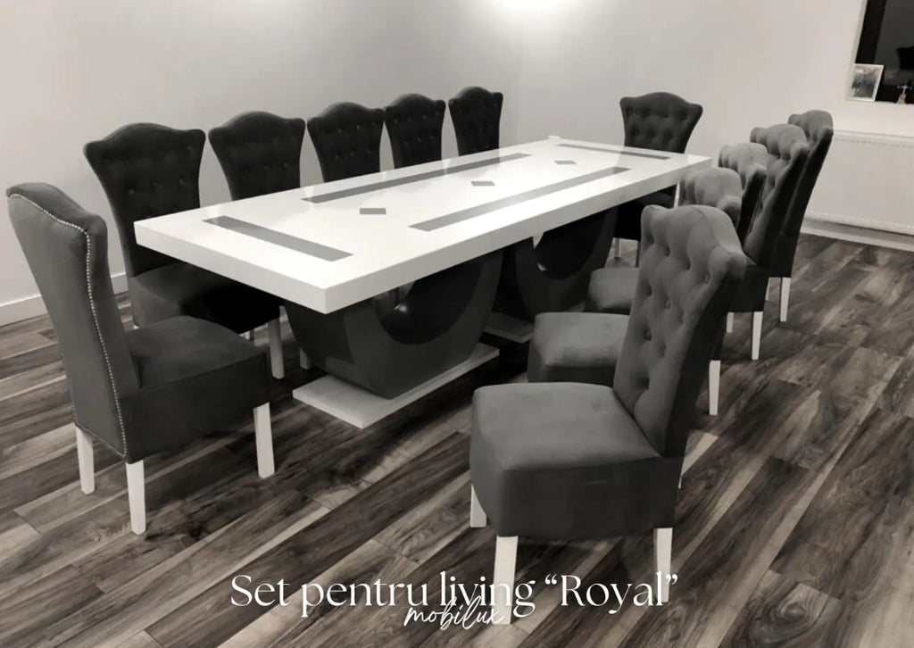 Set Masă și Scaune Royal, Alb&Gri