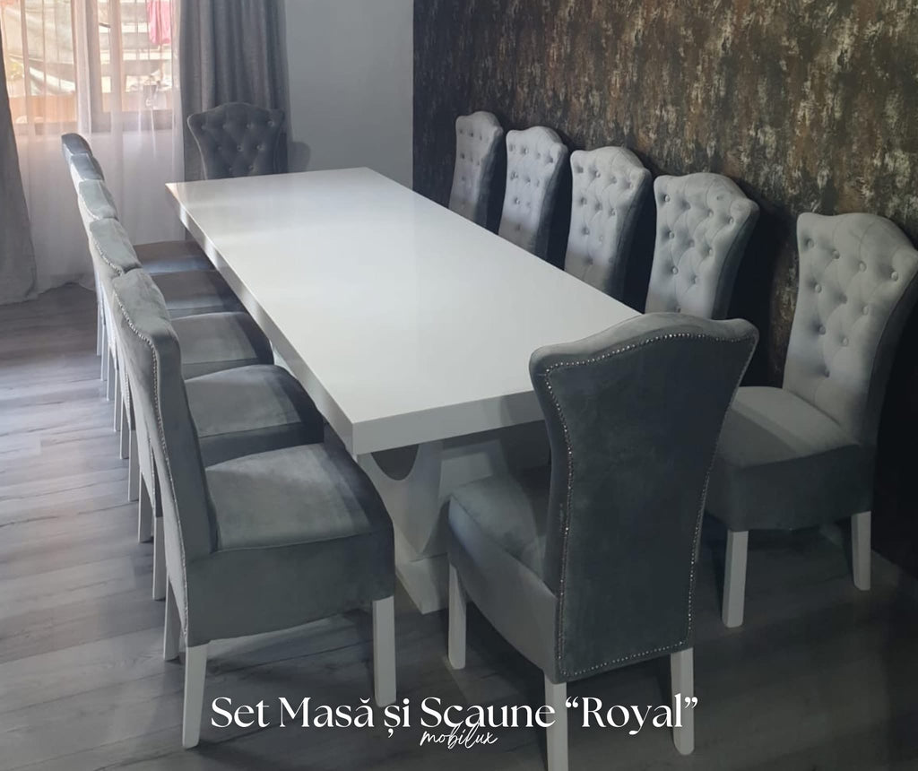 Set Masă și Scaune Royal, Alb&Gri