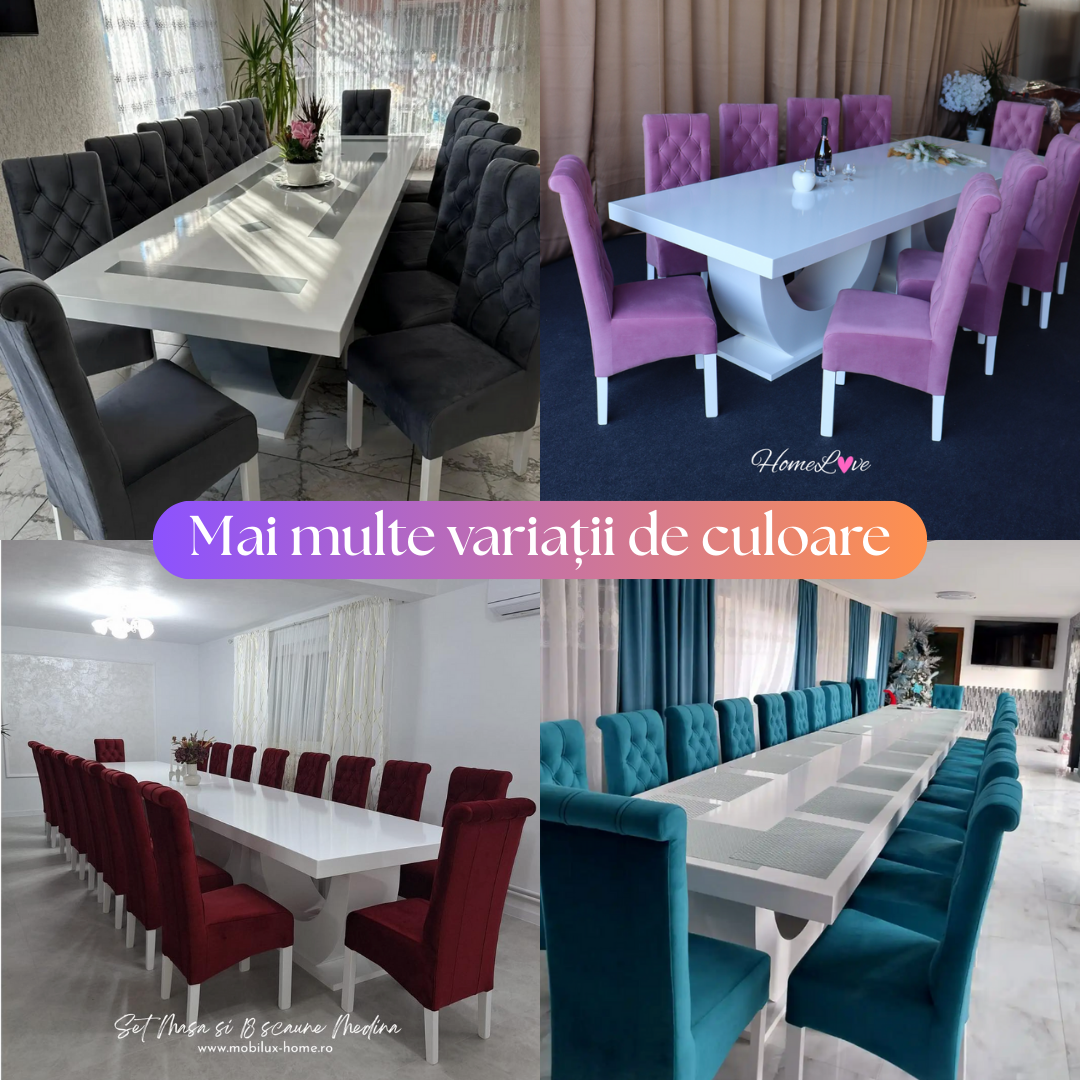 Set Masă și 12 Scaune, Medina Gri Catifea Atracit