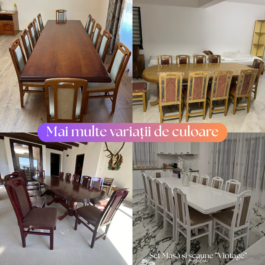 Set Masă și 12 Scaune, Lemn Masiv, nuanță STEJAR