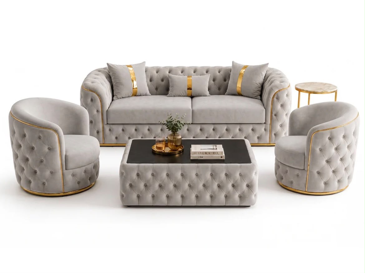 Set Canapea Fixă + 2 Fotolii + Măsuță de Cafea Elsa – Culoare 01