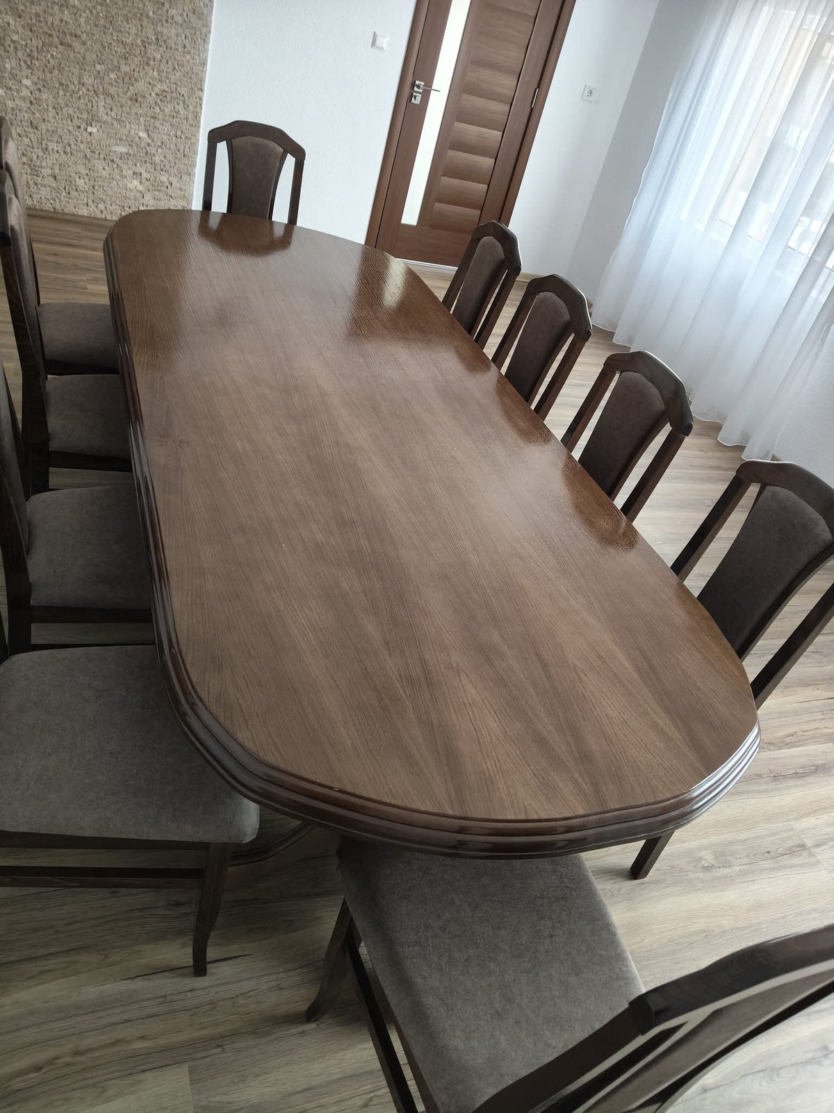 Set Masă și 12 Scaune, Lemn Masiv, Cairo nuanță Nuc